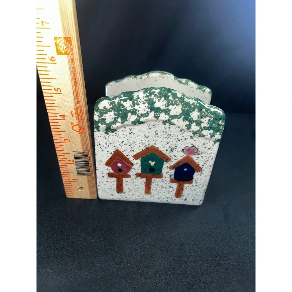 Gibson Design Ceramic‎ Napkin Holder Rustic Birdhouse Speckled Green Kitchen